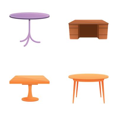 Various table icons set cartoon . Table of different shape and material