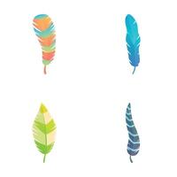 Feather icons set cartoon . Vibrant multicolored feather vector