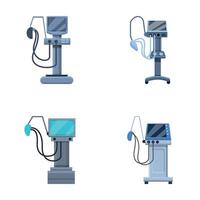 Icu ventilator icons set cartoon . Medical therapy for lung ventilation vector