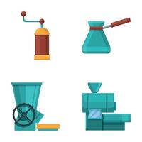 Coffee industry icons set cartoon . Coffee production special machinery vector