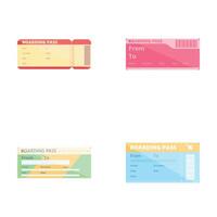 Boarding pass icons set cartoon . Airline ticket for traveling by plane vector