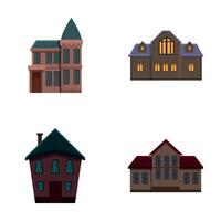 Old house icons set cartoon . Various dwelling in bad condition vector