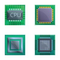 Modern cpu icons set cartoon . Central computer processor vector