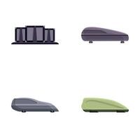 Auto box icons set cartoon . Various car roof plastic box vector