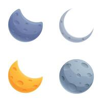 Crescent moon icons set cartoon . Various moon shape vector