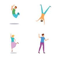 Overactive people icons set cartoon . Guy and girl with adhd syndrome vector