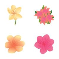 Lotus icons set cartoon . Blooming lotus or water lily with green leaf vector