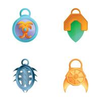 Talisman icons set cartoon . Mysterious gemstone pendant of various shape vector