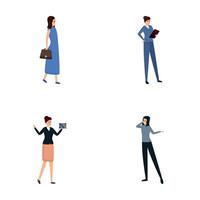 Businesswoman character icons set cartoon . Elegant business woman vector