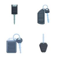 Vehicle key icons set cartoon . Electronic car key front and alarm system vector