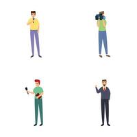 Man reporter icons set cartoon . Journalist with microphone and cameraman vector