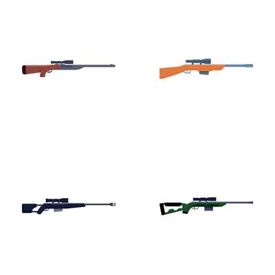 Sniper rifle icons set cartoon . Sniper firearm and hunter carbine