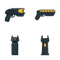 Taser icons set cartoon . Various electroshock weapon for self defense vector