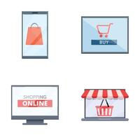 Online store icons set cartoon . Shopping online on website or mobile app vector