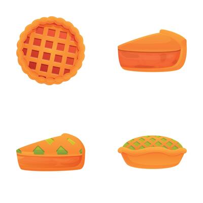 Filled pie icons set cartoon . Delicious homemade pie whole and slice