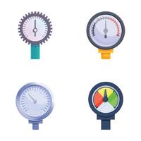 Manometer icons set cartoon . Different type of pressure gauge vector