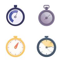 Chronometer icons set cartoon . Various type of stopwatch vector