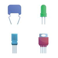 Various capacitor icons set cartoon . Capacitor and transistor vector