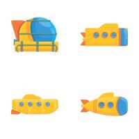 Bathyscaphe icons set cartoon . Yellow childish bathyscaphe vector