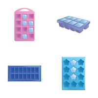 Ice mold icons set cartoon . Various colorful ice form vector