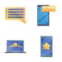 Satisfaction rating icons set cartoon . User review on device display vector