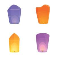 Colorful lantern icons set cartoon . Various bright sky lantern vector