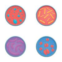 Microorganism icons set cartoon . Various type bacteria virus and protozoa vector