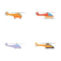 Medical helicopter icons set cartoon . Various flying colorful chopper vector