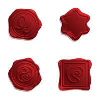 Wax stamp icons set cartoon . Old realistic red seal vector