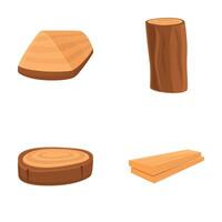 Wooden material icons set cartoon . Natural lumber carpentry material vector