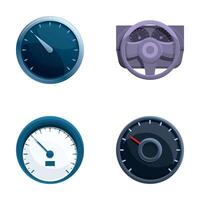 Speedometer icons set cartoon . Various style of car speedometer vector