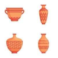 Ancient vase icons set cartoon . Ancient greek or roman ceramic vector