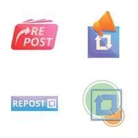 Repost symbol icons set cartoon . Retweet repost and share button vector