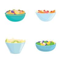 Salad icons set cartoon . Salad with fresh fruit and berry vector