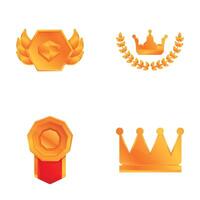 Insignia icons set cartoon . Various type of trophy and award for winner vector