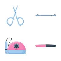 Manicure tool icons set cartoon . Manicure and chiropody tool vector