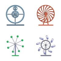 Perpetuum mobile icons set cartoon . Various perpetual motion machine vector