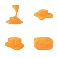 Caramel icons set cartoon . Melted appetizing caramel cube vector