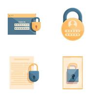 Digital security icons set cartoon . Security of personal data vector