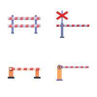 Railroad crossing icons set cartoon . Open and closed railway barrier vector