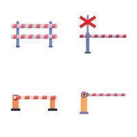 Railroad crossing icons set cartoon . Open and closed railway barrier vector