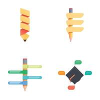 Learning icons set cartoon . Colorful stationery and graduation cap vector