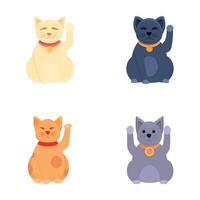 Maneki neko icons set cartoon . Japanese cat maneki neko with raised paw vector