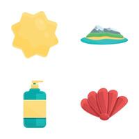 Beach holiday icons set cartoon . Attribute of summer holiday vector