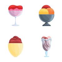 Bright gelato icons set cartoon . Ice cream in various flavor and topping vector