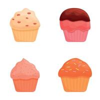 Muffin icons set cartoon . Cupcake and muffin various flavor and color vector