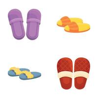 Slippers icons set cartoon . Various home soft and comfy footwear vector