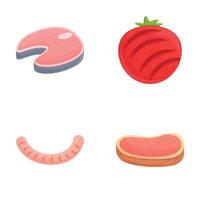 Barbeque food icons set cartoon . Fresh delicious grilled food vector