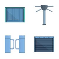 Various gate icons set cartoon . Automatic gate and turnstile vector