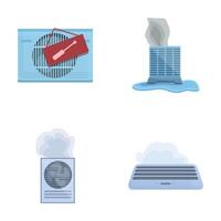 Air conditioner icons set cartoon . Broken ventilation system vector